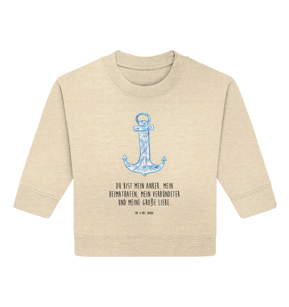 Organic Baby Pullover anchor Blue cute, funny sayings, hand drawn, card, small animals, animal lover, cute animal motives, gift ideas, good mood, special gifts, gifts