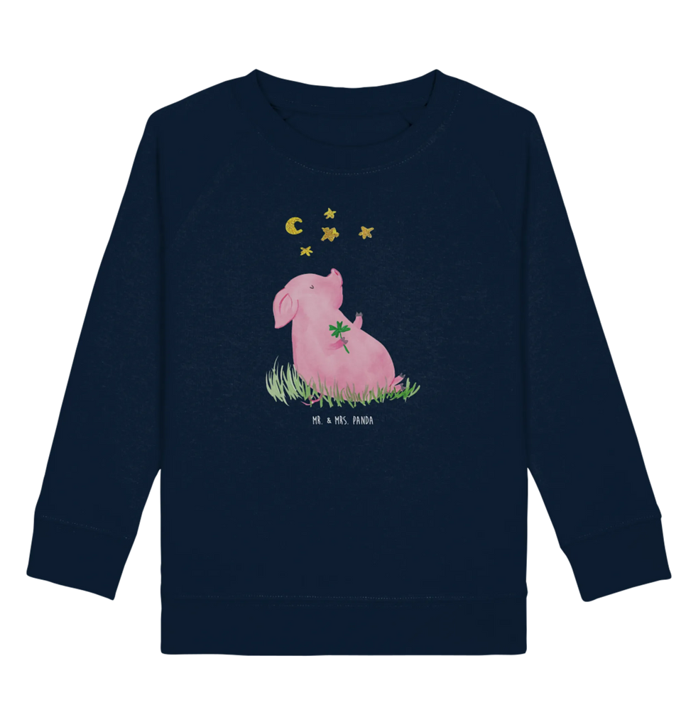 Organic Kinder Pullover Glücksschwein Kinder Sweatshirt, Kinder Pullover, Gute Laune, Tiermotive, Tiere, Lustige Sprüche, Sterne, Schweinchen, Träume, Schwein, Motivation, Sernchen, Glücksbringer, Ziele, Glücksschwein. Glück