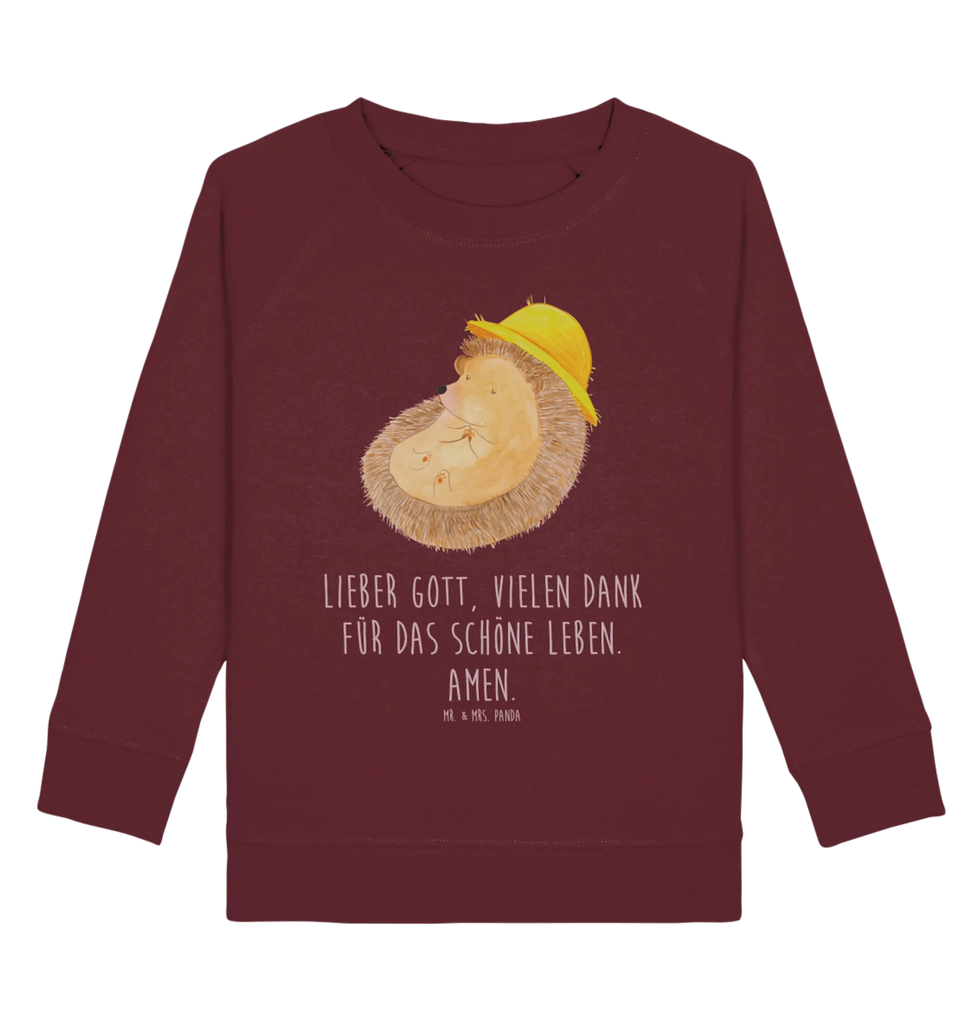 Organic Kinder Pullover Igel betet Kinder Pullover, Kinder Sweatshirt, Lustige Sprüche, Tiere, Tiermotive, Gute Laune, Igel, Beten, Igel mit Hut, Dankbar sein, Dankbarkeit, Leben, Genießen, Dankbar, Amen, Sonnenhut, Gott