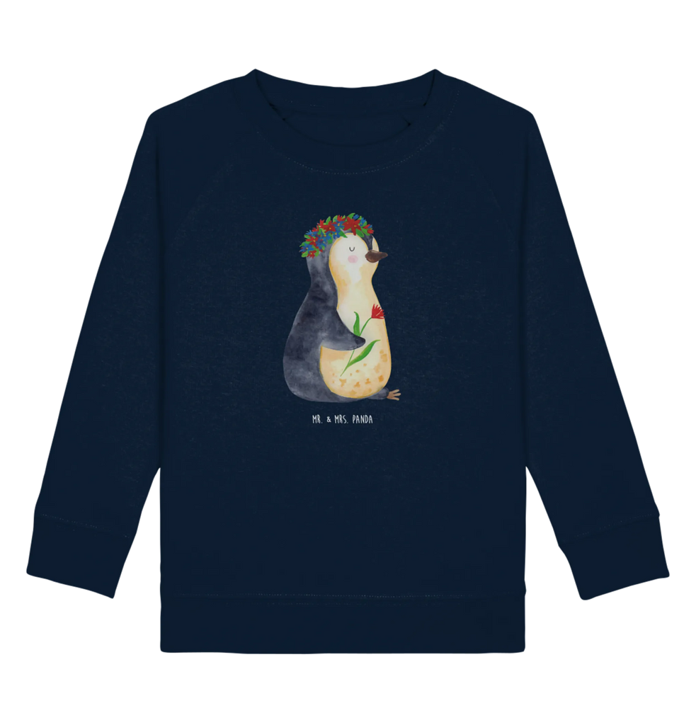 Organic Kinder Pullover Pinguin Blumenkranz Kinder Sweatshirt, Kinder Pullover, Pinguin, Leben, Universum, Lebensziele, Pinguine, Geschenkidee, Wünsche, Lebenslust, Motivation, Blumenkranz, Liebeskummer, Ziele