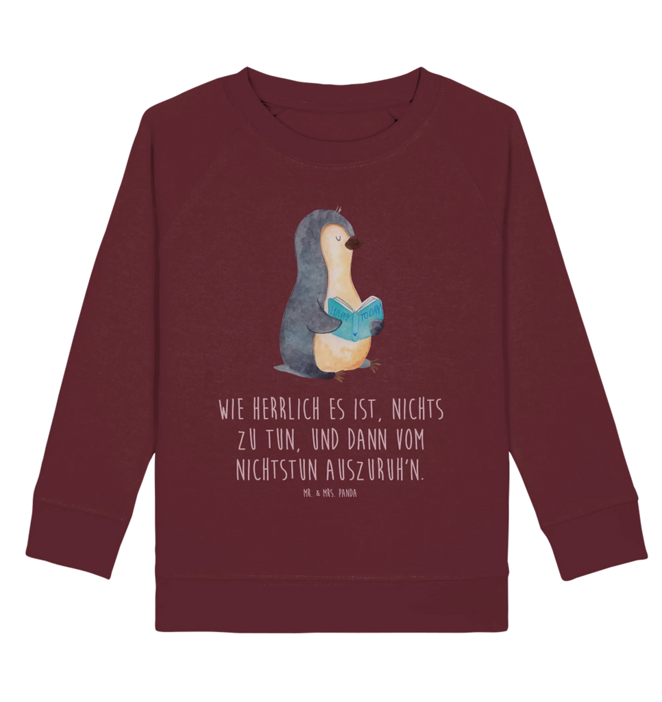 Organic Kinder Pullover Pinguin Buch Kinder Pullover, Kinder Sweatshirt, Pinguin, Lesen, Buch, Urlaub, Nichtstun, Ferien, Bücherwurm, Faulenzen, Pinguine, Freizeit