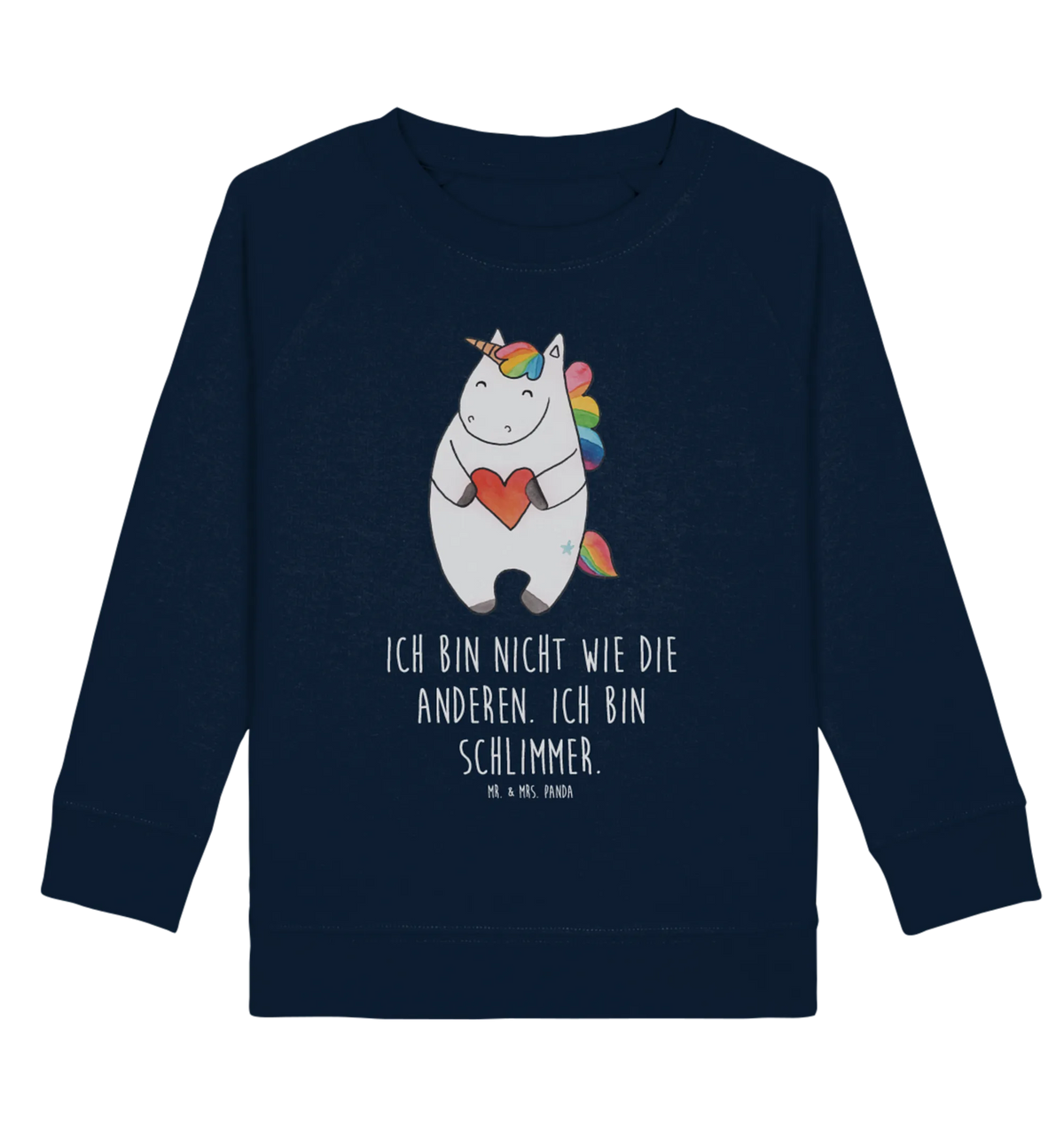 Organic Kinder Pullover Einhorn Herz Kinder Pullover, Kinder Sweatshirt, Einhorn, Unicorn, Einhörner, Einhorn Deko, Schlimm, Freundin, Herz, Anders, Bunt, böse, Lustig, Witzig