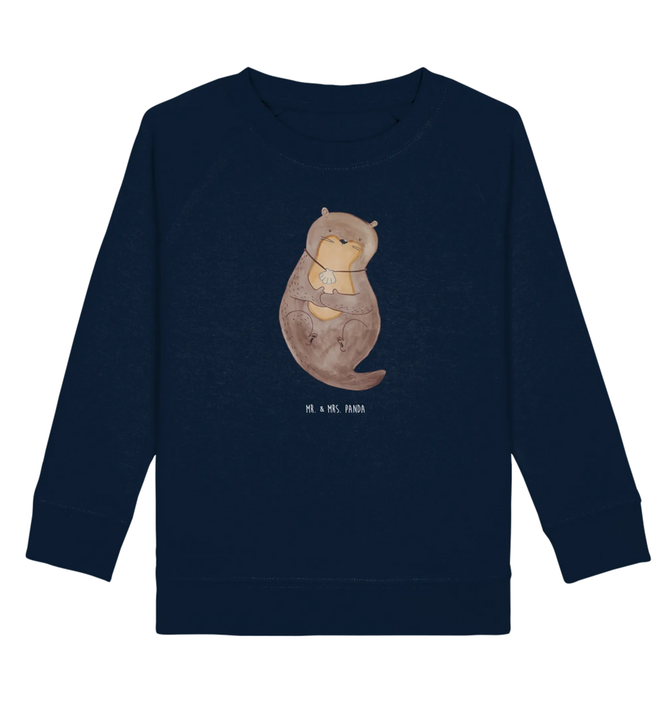 Organic Kinder Pullover Otter mit Muschelmedaillon Kinder Sweatshirt, Kinder Pullover, Seeotter, Fischotter, Otter, Otterliebe, Tagträumen, Motivation, Grübeln, Träumen, Büro