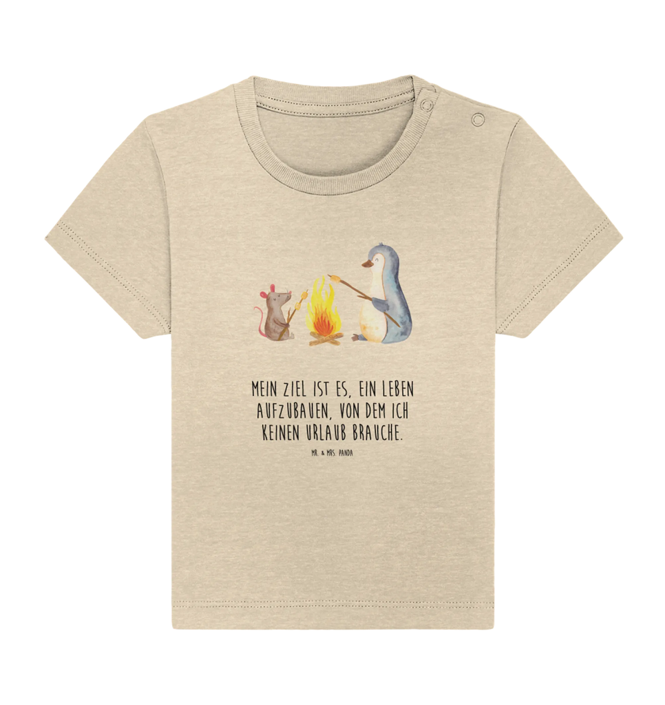 Organiczna koszulka dla niemowląt pingwin ognisko Baby T-Shirt, Jungen Baby T-Shirt, Mädchen Baby T-Shirt, Shirt, Pinguin, Maus, Pinguine, Lagerfeuer, Leben, Arbeit, Job, Motivation, Büro, Büroalltag, Lebensspruch, Lebensmotivation, Neustart, Liebe, grillen, Feuer, Marshmallows