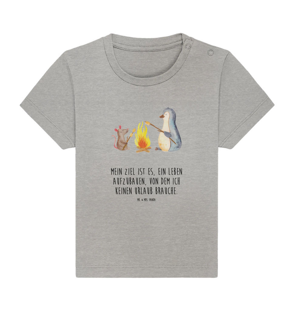 Organiczna koszulka dla niemowląt pingwin ognisko Baby T-Shirt, Jungen Baby T-Shirt, Mädchen Baby T-Shirt, Shirt, Pinguin, Maus, Pinguine, Lagerfeuer, Leben, Arbeit, Job, Motivation, Büro, Büroalltag, Lebensspruch, Lebensmotivation, Neustart, Liebe, grillen, Feuer, Marshmallows