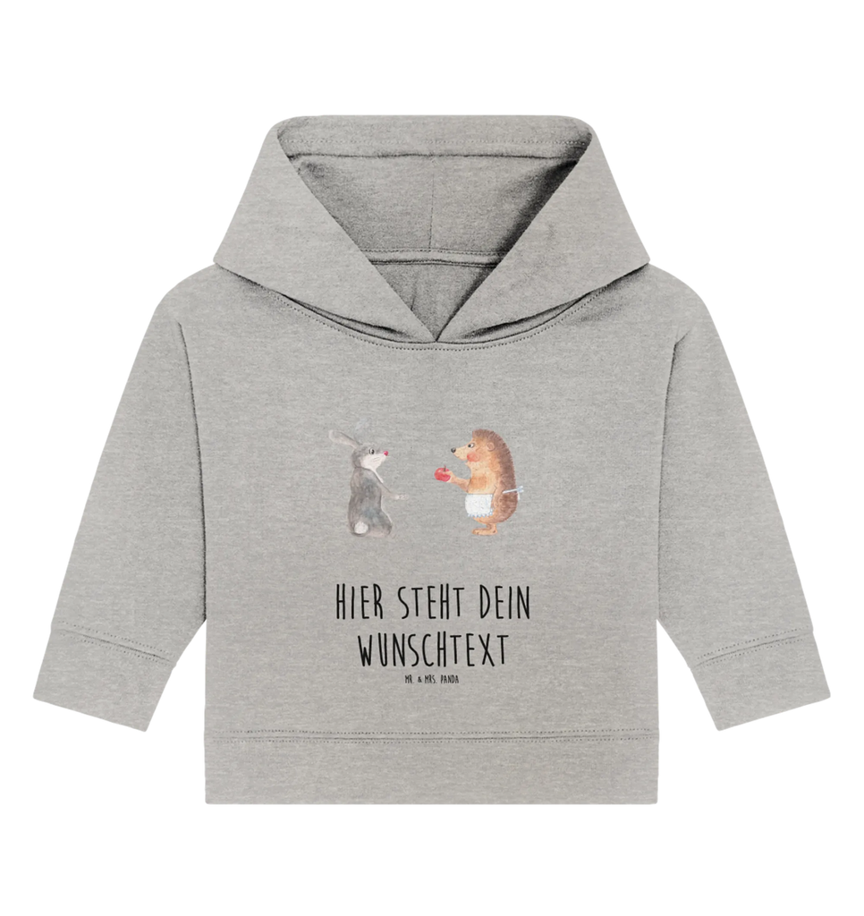 Personalisierter Baby Hoodie Hase Igel Personalisierter Baby Hoodie, Babyhoodie Wunschtext, Baby Hoodie mit Namen, Tiermotive, Gute Laune, lustige Sprüche, Tiere, Spruch romantisch, Igel, Liebe Spruch, Hase, Igel und Hase, Herzschmerz, Trennungsschmerz, Trösten, Liebeskummer Geschenk