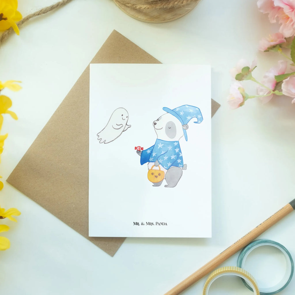 Greetings card Panda Wizard Geburtstagskarte, Hochzeitskarte, Ansichtskarten, Glückwunschkarte, Grußkarte, Einladungskarte, Klappkarte, Karte, Halloween, Deko, Martinssingen, Dekoration, Geschenke, Schenken, Halloween Deko, Süßes sonst gibt's saures, Panda, Gespenst, Trick or Treat, Zauberer