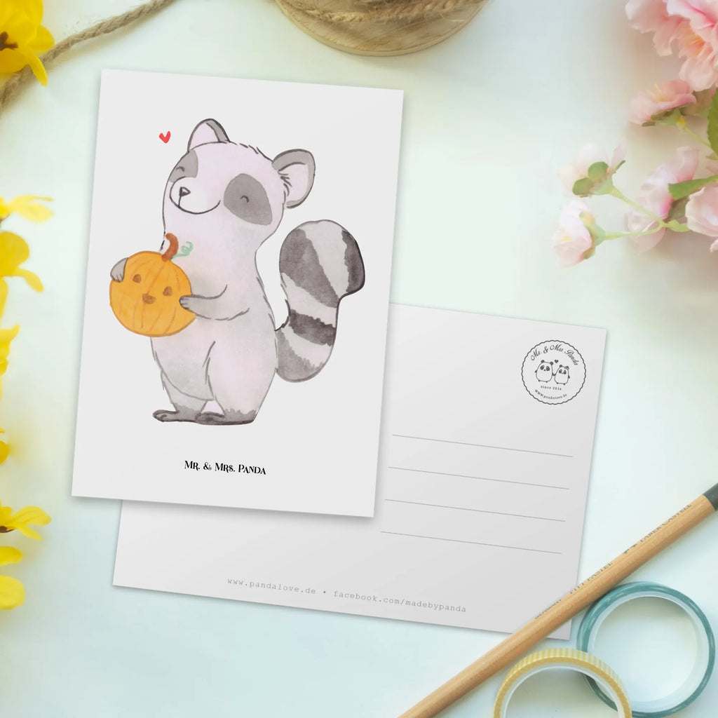 Pocztówka szop pracz dynia Halloween, dekoracje, Martinssingen, dekoracja, prezenty, dawanie