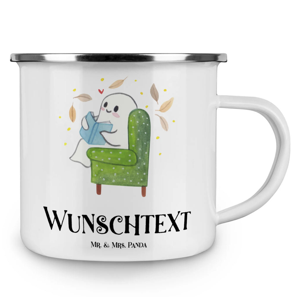 Personalisierte Emaille Tasse Gespenst  Buch Campinggeschirr personalsisert, personalisierte tassen, tasse selbst gestalten, Campingtasse bedrucken, tasse bedrucken, Namenstasse, Emaille Tasse personalisiert, Emaille Tasse mit Namen, personalisierte tasse, Campingtasse personalisiert, tassen bedrucken, tasse mit namen, Halloween, Deko, Martinssingen, Dekoration, Geschenke, Schenken, gemütlich, Gespenst, Buch, Herbst