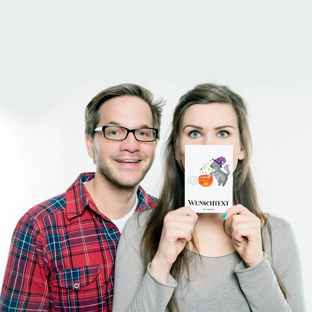 Personalisierte Postkarte Kater Hexenkessel Karte mit Namen, Postkarte mit Wunschtext, Einladung mit Wunschtext, Geschenkkarte mit Namen, Grußkarte mit Wunschtext, Postkarte mit Namen, Postkarte bedrucken, Geschenkkarte mit Wunschtext, Einladung mit Namen, Grußkarte mit Namen, Ansichtskarte mit Namen, Karte mit Wunschtext, Ansichtskarte mit Wunschtext, Postkarte personalisierbar, Halloween, Deko, Martinssingen, Dekoration, Geschenke, Schenken, Hexe, Zaubertrank, Hexenkessel, Zaubern, Kater