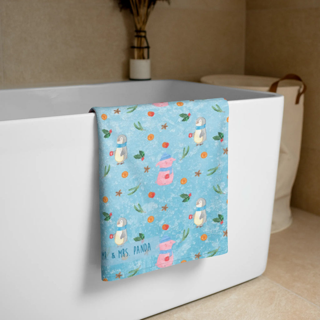 XL ręcznik kąpielowy świnia grzane wino Zima, Boże Narodzenie, dekoracje świąteczne, Mikołaj, Adwent, Wigilia, zimowy motyw