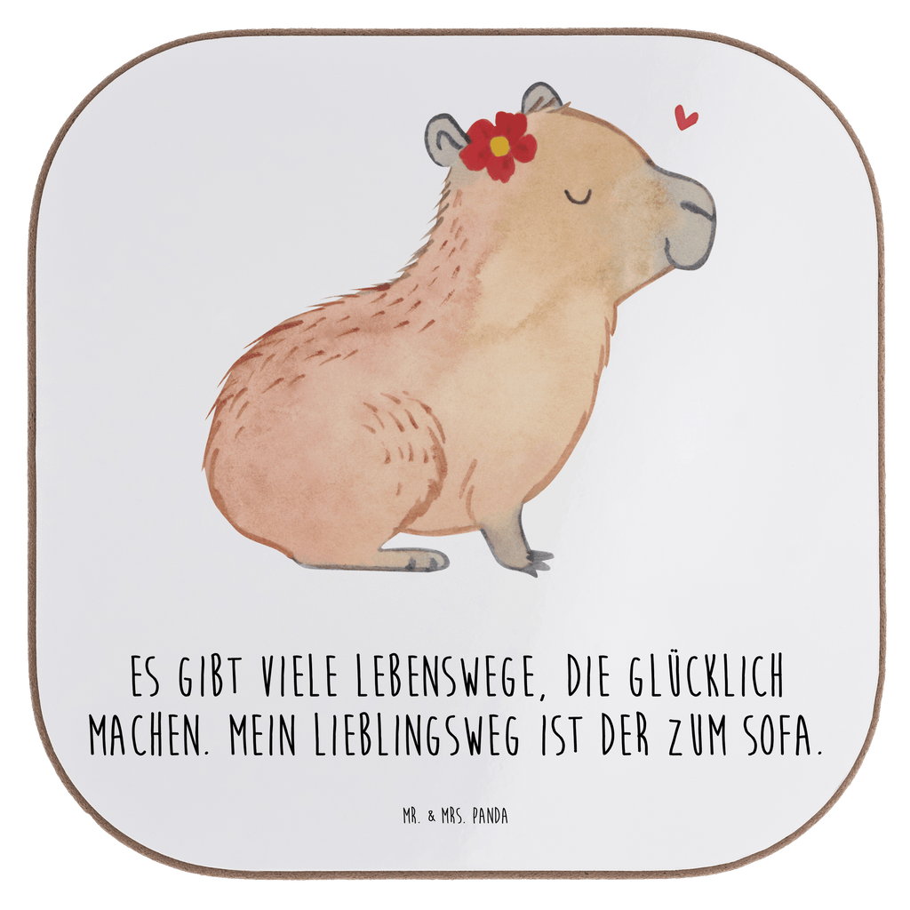 Quadratische Untersetzer Capybara Blume Bierdeckel, Glasuntersetzer, Untersetzer Gläser, Getränkeuntersetzer, Tiermotive, Gute Laune, lustige Sprüche, Tiere, Capybara
