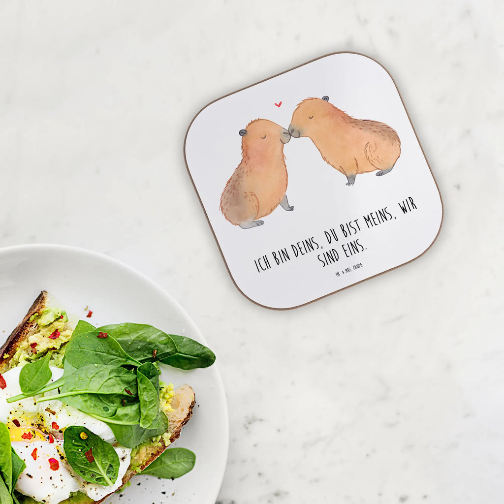 Square coaster Capybara love breakfast, Coasters, presents, party, gift, glass coasters, gifts, small animals, cute, funny, cute animal motives, hand drawn, small world, funny sayings, good mood, happy, gift ideas, special gifts, animal lover, card