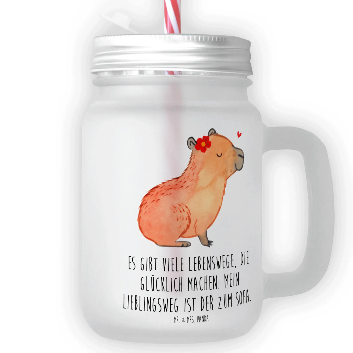 Mason jar drinking glass Capybara flower preserving glass, Mason Jar, handle glass, summer glass, glass, cocktail glass, drinking glass, small animals, cute, funny, cute animal motives, hand drawn, small world, funny sayings, good mood, happy, gifts, gift ideas, special gifts, animal lover, card