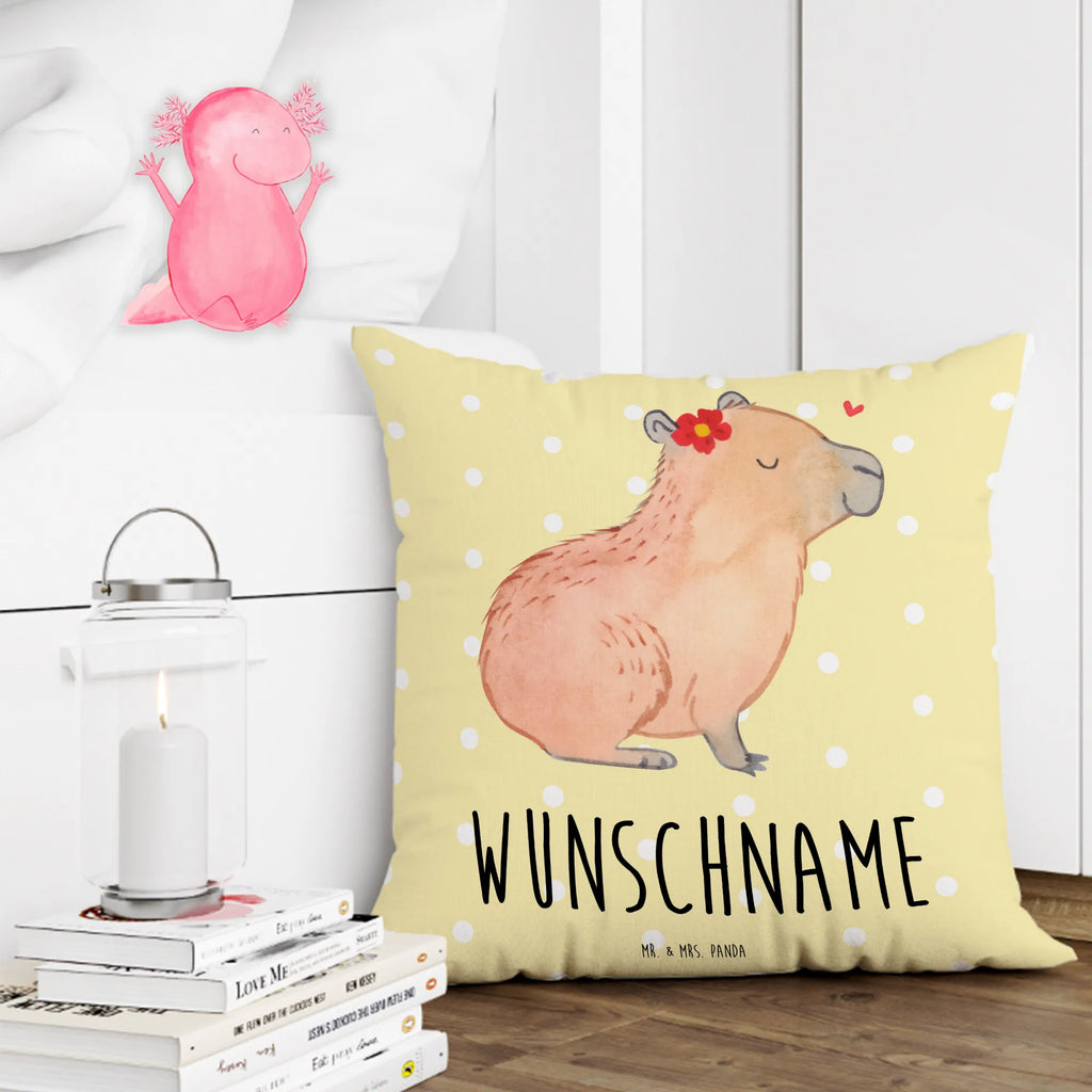 Personalised cushion Capybara flower small animals, cute, funny, cute animal motives, hand drawn, small world, funny sayings, good mood, happy, gifts, gift ideas, special gifts, animal lover, card