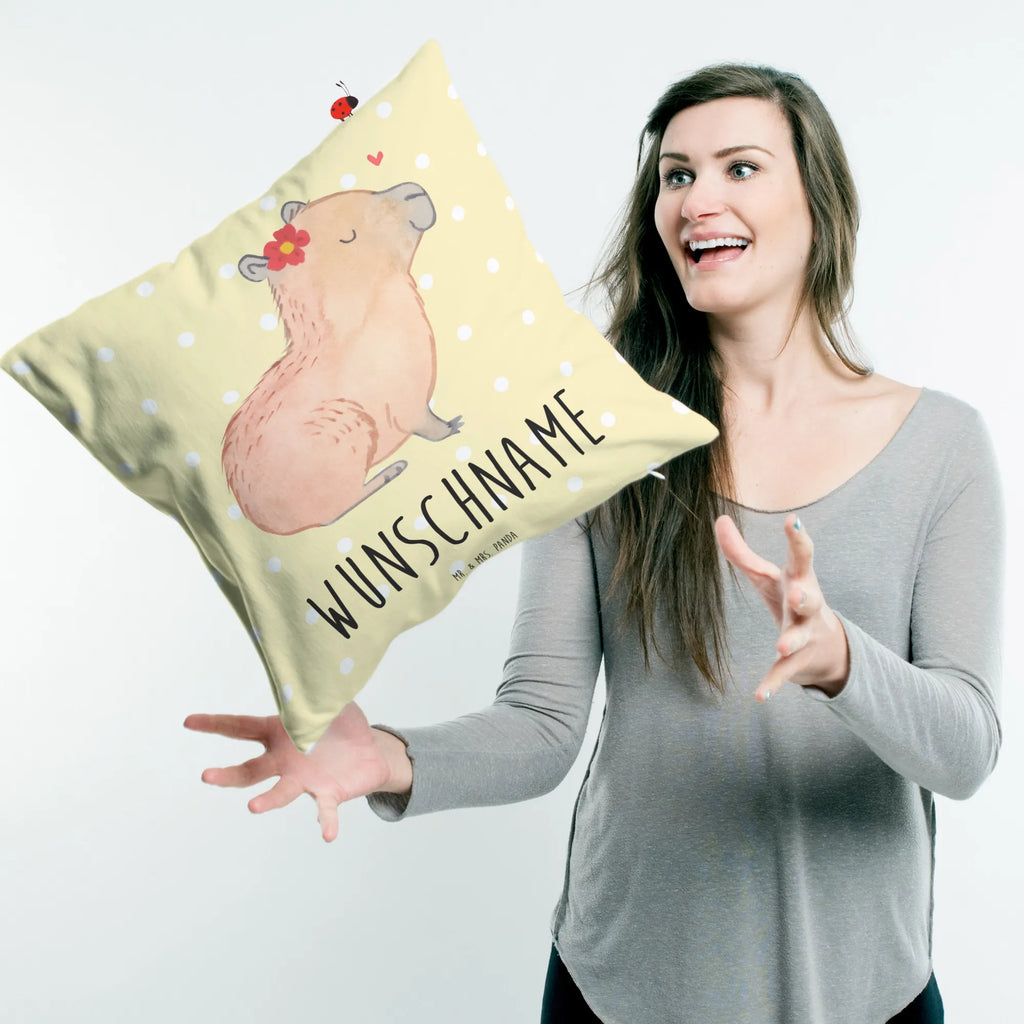Personalised cushion Capybara flower small animals, cute, funny, cute animal motives, hand drawn, small world, funny sayings, good mood, happy, gifts, gift ideas, special gifts, animal lover, card
