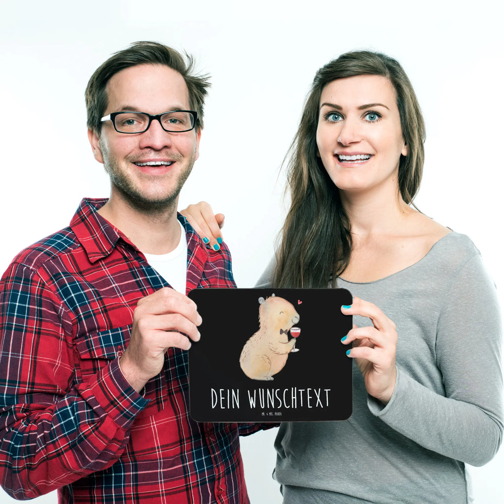 Personalised mouse mat Capybara wine small animals, cute, funny, cute animal motives, hand drawn, small world, funny sayings, good mood, happy, gifts, gift ideas, special gifts, animal lover, card