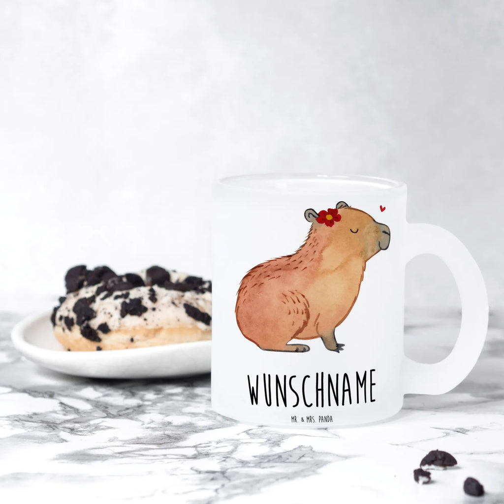 Personalized Tea Cup Capybara flower small animals, cute, funny, cute animal motives, hand drawn, small world, funny sayings, good mood, happy, gifts, gift ideas, special gifts, animal lover, card