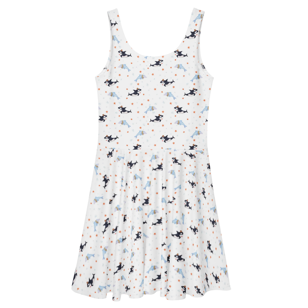 Sommerkleid Orca Zylinder Muster Sommerkleid, Kleid, Skaterkleid, Meerestiere, Urlaub, Meer, Narwal, Geburtstag, Fest, Feier, Glückwunsch, Glitzer, Orca, Glitter, Fete, Konfetti