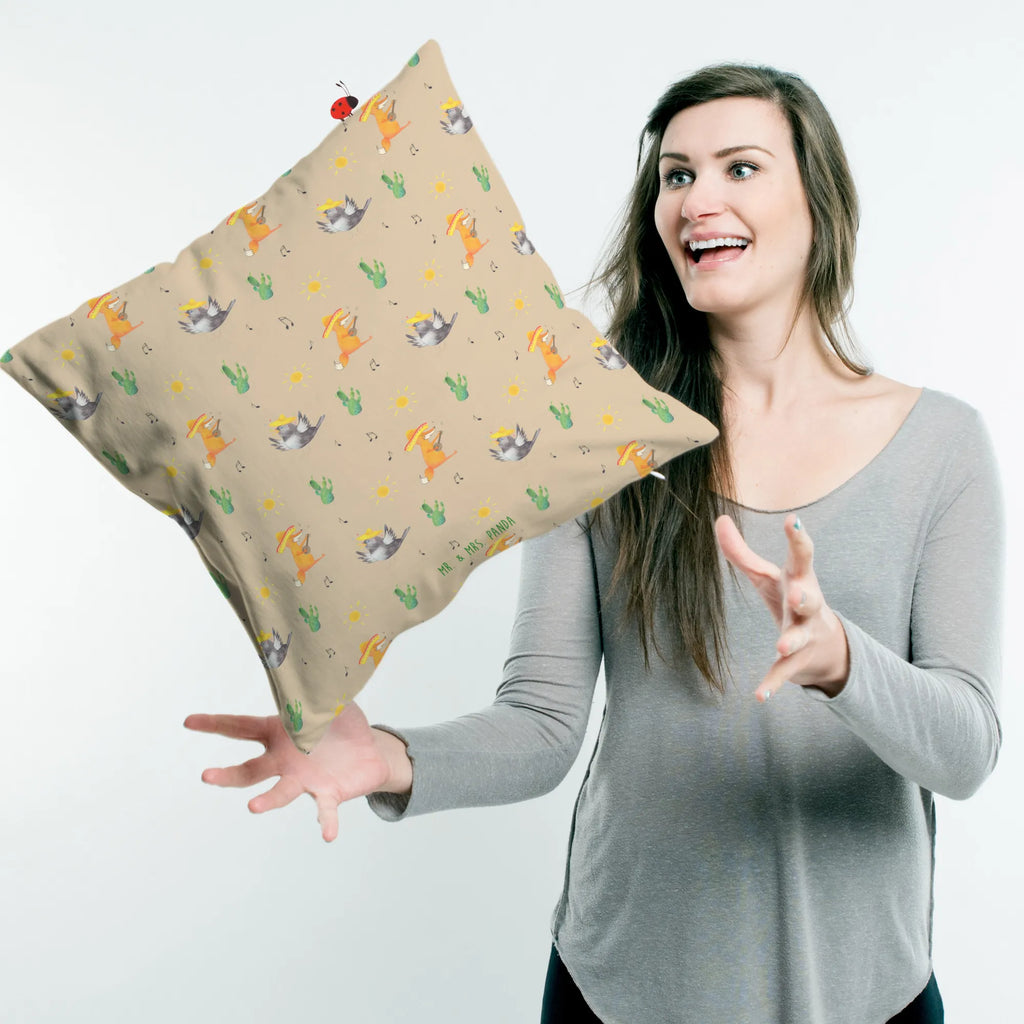 Cushion Crow sombrero cushion, 40 x 40, couch, pad, Pillow, fluffy, 40x40, bed, settee, pillow case, soft, sofa, bedroom, pillows, small animals, cute, funny, cute animal motives, hand drawn, small world, funny sayings, good mood, happy, gifts, gift ideas, special gifts, animal lover, card, Birds, Saying positive, Be happy, Happiness Saying, Raven, Motivation, Magpie, Bird