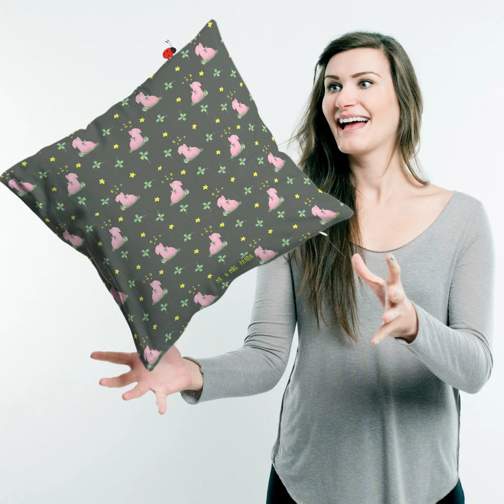 Cushion Pig Luck soft, Pillow, settee, pad, pillows, bedroom, 40x40, couch, 40 x 40, bed, pillow case, cushion, sofa, fluffy, small animals, cute, funny, cute animal motives, hand drawn, small world, funny sayings, good mood, happy, gifts, gift ideas, special gifts, animal lover, card, goals, Lucky bastard. Luck, lucky charm, stars, dreams, pig, asterisks, motivation, piglet