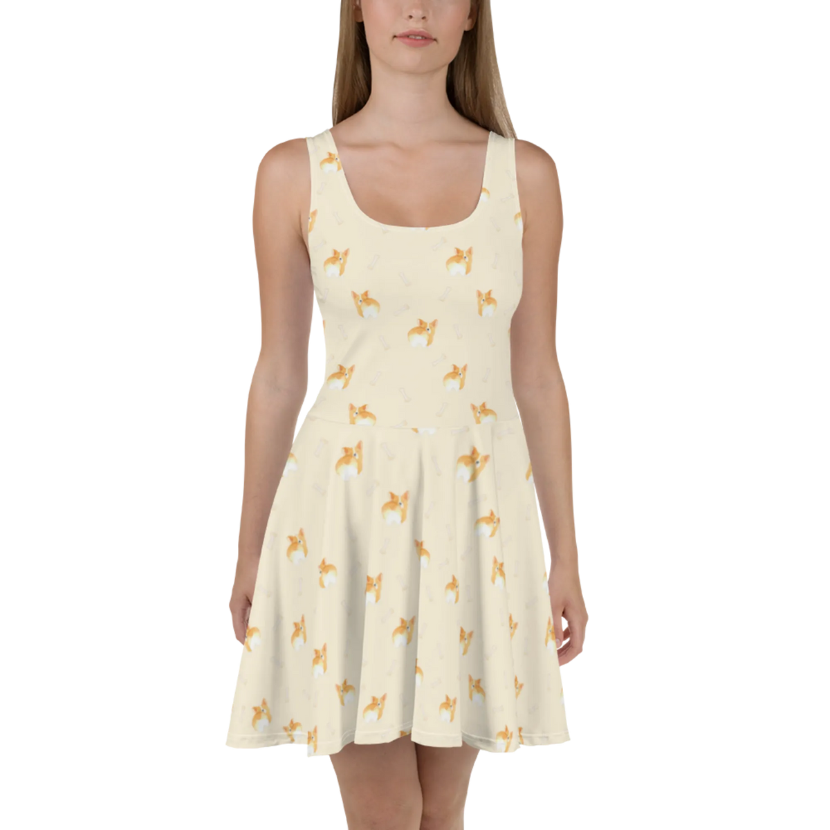 Sommerkleid Corgi Po Muster A-Linien-Kleid, Ausgestelltes Kleid, Kleid, Strandkleid, Leichtes Sommerkleid, Kurzes Sommerkleid, Minikleid, Damenkleid, Damen-Sommerkleid, Skaterkleid, Sommerkleid, Swingkleid, Urlaubskleid, Luftiges Sommerkleid, Kurzes Kleid, Jerseykleid, Freizeitkleid, Shirtkleid, Stretchkleid, Hund, Sprüche, Hunderasse, Hundebesitzer, Hundemotiv, Haustier, Tierliebhaber, Corgie, Spruch, Motivation, Selbstliebe, Hundeliebe