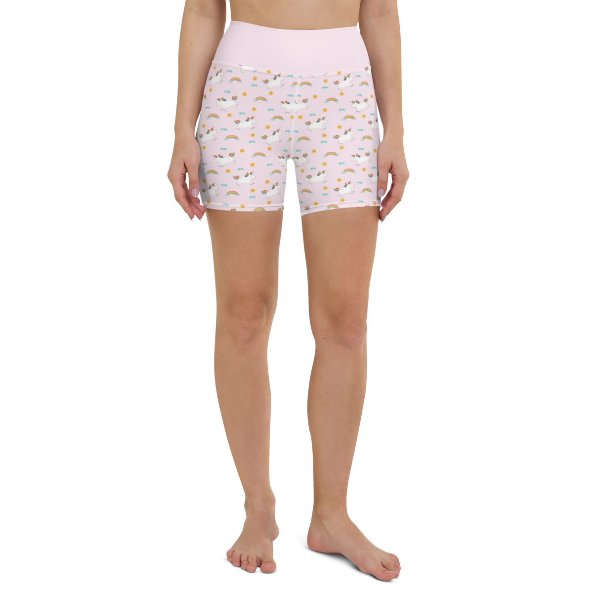 Yoga Shorts Einhorn Happy Muster Sportshorts Damen, Yoga Shorts, Yogashorts, Yoga Shorts Damen, Fitnesshose, Yogabekleidung, Sporthose, Sportshorts, Sportbekleidung, Einhorn Deko, Einhörner, Unicorn, Einhorn, Fröhlich, Lebensfreude, Freude, glücklich, Spaß, Spannend, Witzig, Lachen, Lächeln