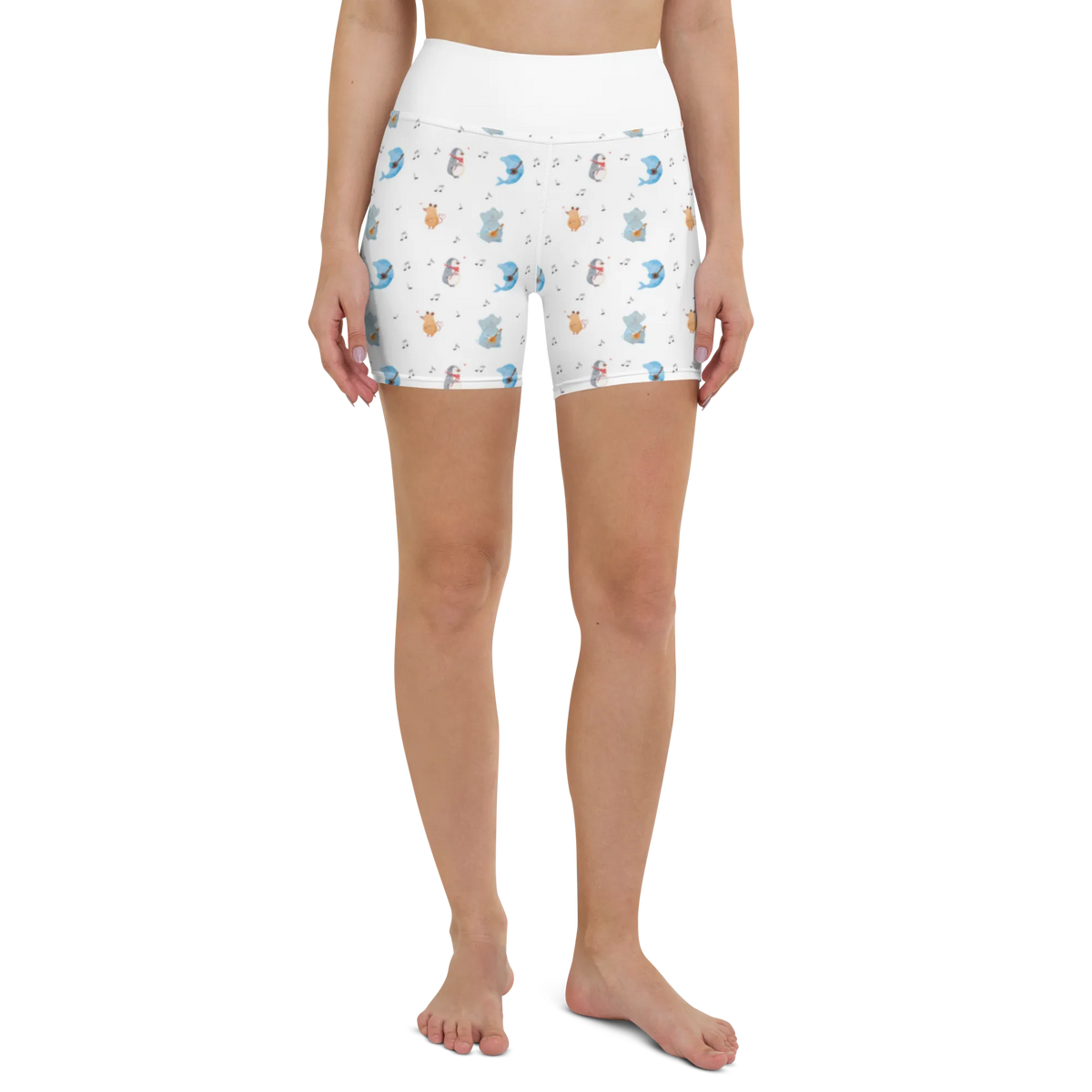 Yoga Shorts Big Band Muster Yoga Shorts Damen, Yogashorts, Sportshorts Damen, Sportshorts, Yoga Shorts, Yogabekleidung, Sporthose, Sportbekleidung, Fitnesshose, Lustige Sprüche, Tiere, Tiermotive, Gute Laune, Elefant, Delfin, Band, Musik, Maus, Musikanten, Triangel, Hund, Gitarre, Pinguin