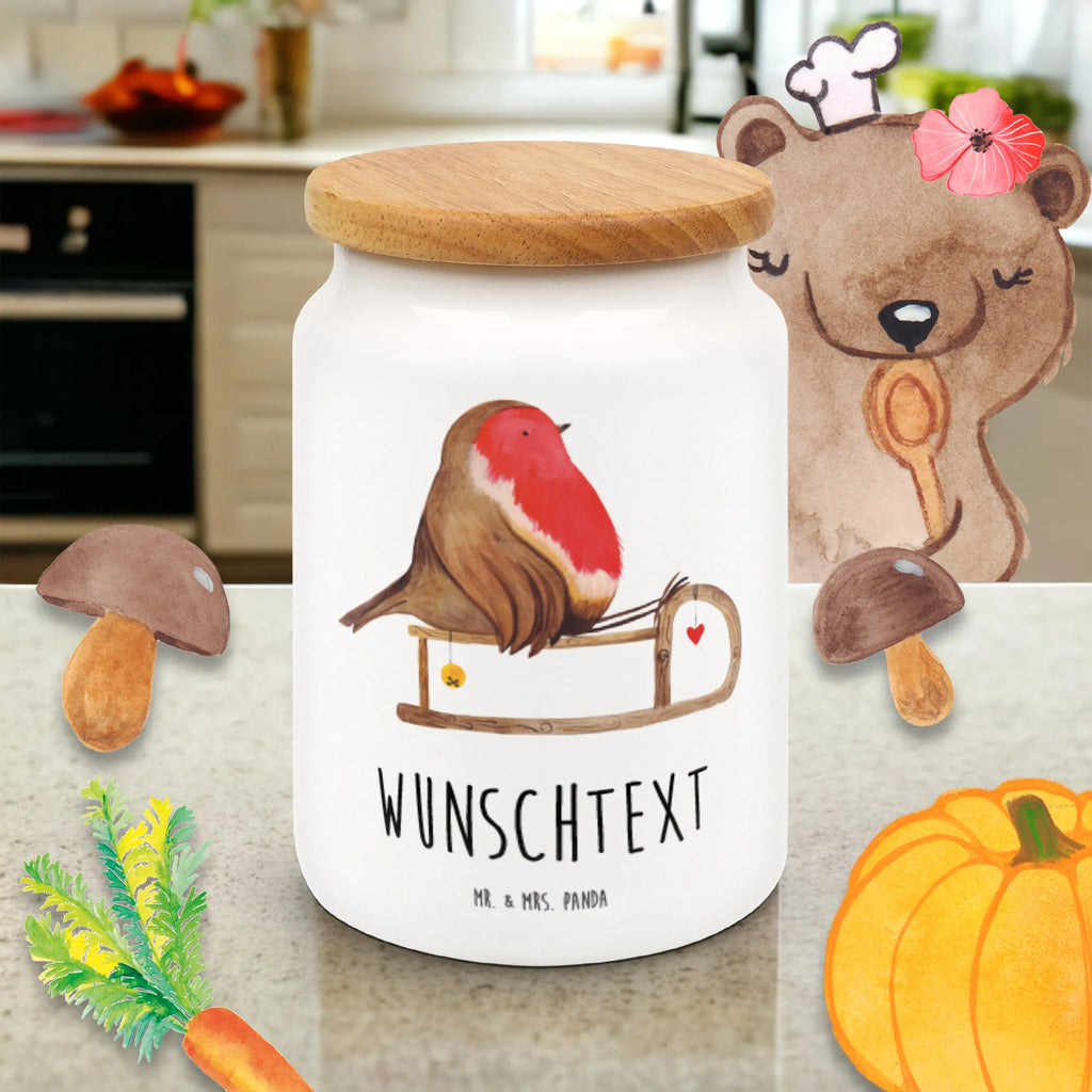 Spersonalizowany pojemnik na zapasy rudzik sanki Zima, Boże Narodzenie, dekoracje świąteczne, Mikołaj, Adwent, Wigilia, zimowy motyw