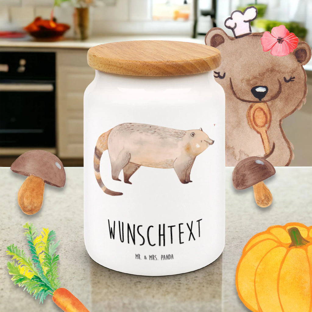 Personalized Storage Jar Coati personalized storage jar, personalized cookie jar, monogrammed food storage, personalized treat jar, engraved kitchen jar, custom treat canister, personalized canister, personalized cookie tin, personalized ceramic jar, personalized storage container, custom pantry container, small animals, cute, funny, cute animal motives, hand drawn, small world, funny sayings, good mood, happy, gifts, gift ideas, special gifts, animal lover, card, nose bear, Nose bear, trunk bear, bear