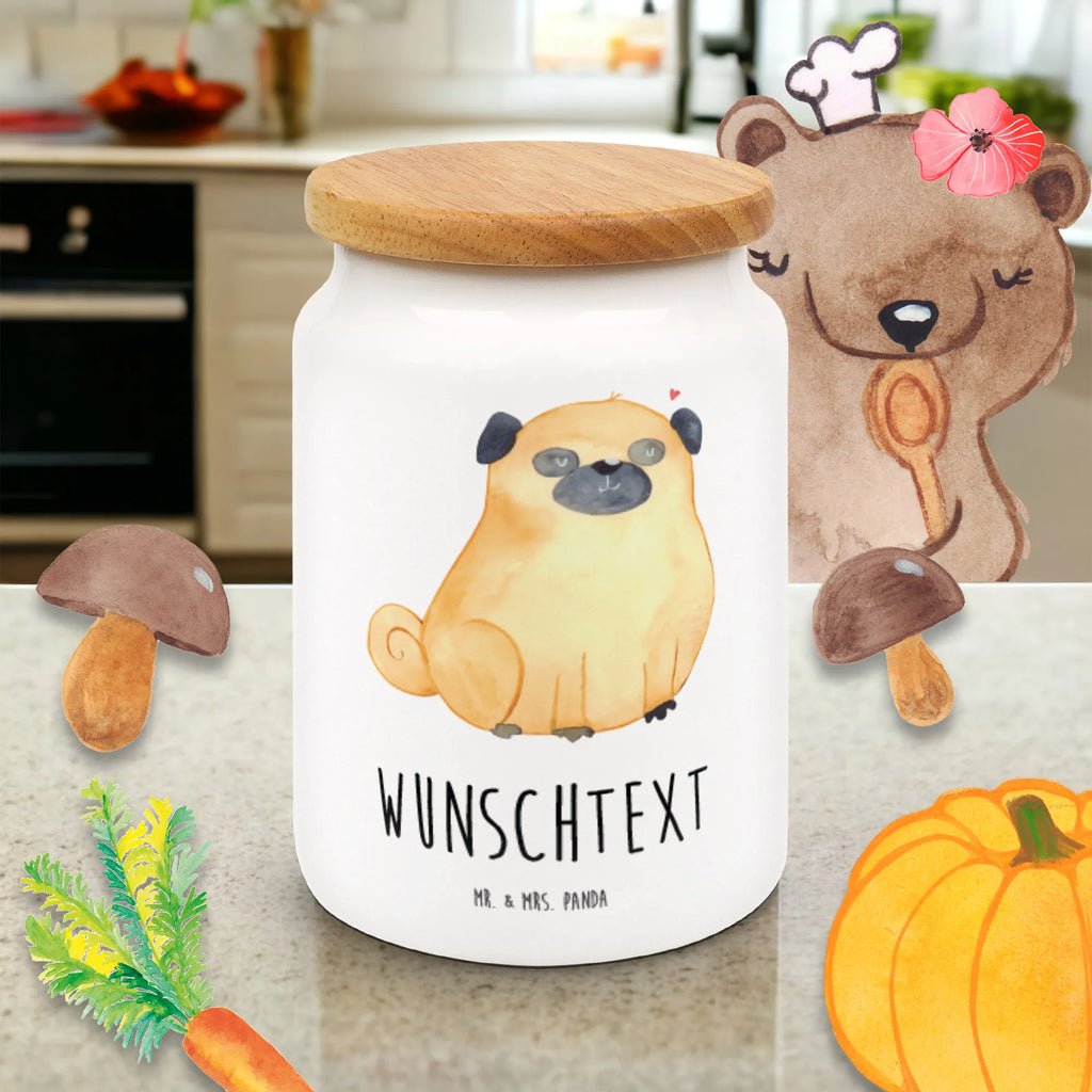 Spersonalizowany pojemnik na zapasy Mops Pies, motyw psa, zwierzę domowe, rasa psa, miłośnik zwierząt, właściciel psa, powiedzenia