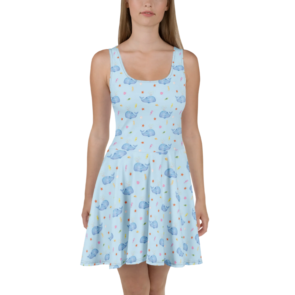 Sommerkleid Wal Konfetti Muster A-Linien-Kleid, Kleid, Jerseykleid, Swingkleid, Stretchkleid, Strandkleid, Shirtkleid, Luftiges Sommerkleid, Kurzes Sommerkleid, Freizeitkleid, Kurzes Kleid, Sommerkleid, Damenkleid, Damen-Sommerkleid, Skaterkleid, Urlaubskleid, Leichtes Sommerkleid, Minikleid, Ausgestelltes Kleid, Meerestiere, Urlaub, Meer, Wale, Neustart, Wal, Lebensabschnitt, Neuanfang, Trennung, Motivation, Konfetti, Abnehmen, Diät, Geburtstag