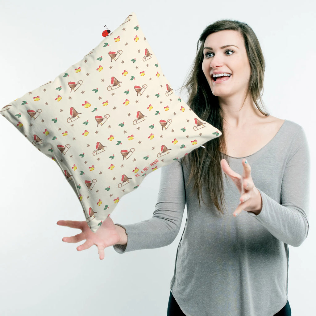 Cushion robin Sleds 40x40, cushion, pillow case, settee, pad, bed, fluffy, Pillow, bedroom, 40 x 40, soft, sofa, pillows, couch, Winter, Christmas, Christmas time, snow, sleigh, bird