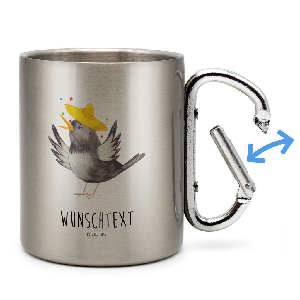 Personalized Stainless Steel Mug Crow sombrero small animals, cute, funny, cute animal motives, hand drawn, small world, funny sayings, good mood, happy, gifts, gift ideas, special gifts, animal lover, card, Magpie, Happiness Saying, Saying positive, Motivation, Raven, Bird, Be happy, Birds