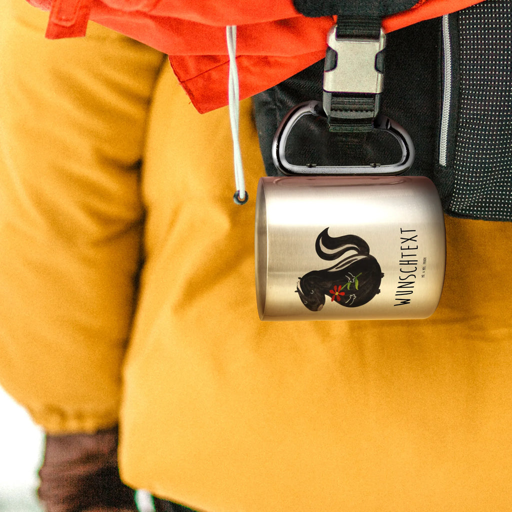 Personalized Stainless Steel Mug skunk flower Skunk, dreamy, predator, wild animal, dreams, stink, stinker, skunk, daydreamer