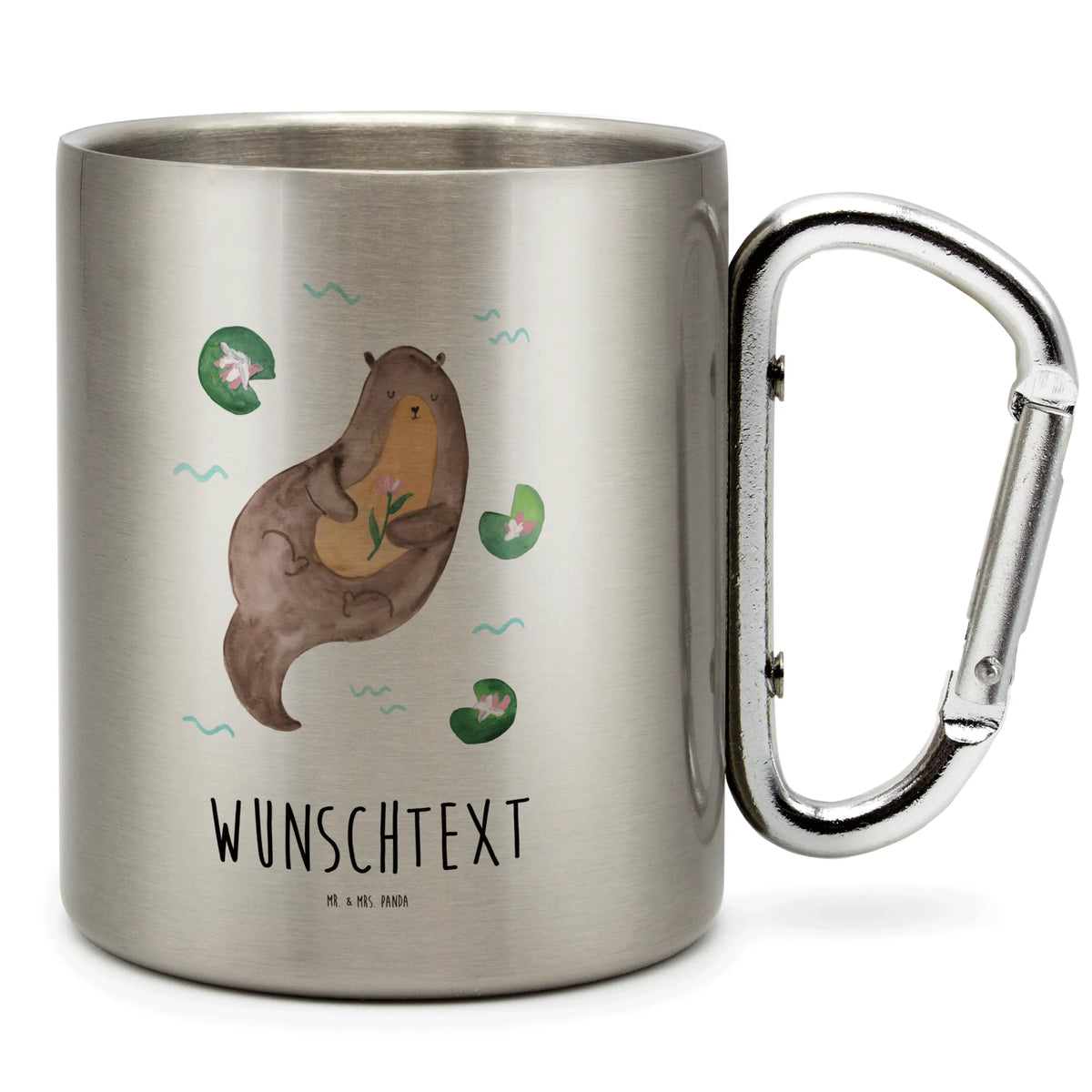 Personalized Stainless Steel Mug otter Water Lily otter, marten, sea otter, European otter, water mammal, aquatic animal, baby otter, predator, water, otter gifts, animal lover, gift ideas for animal lovers, animal, mammal, water animal, gifts for people in love