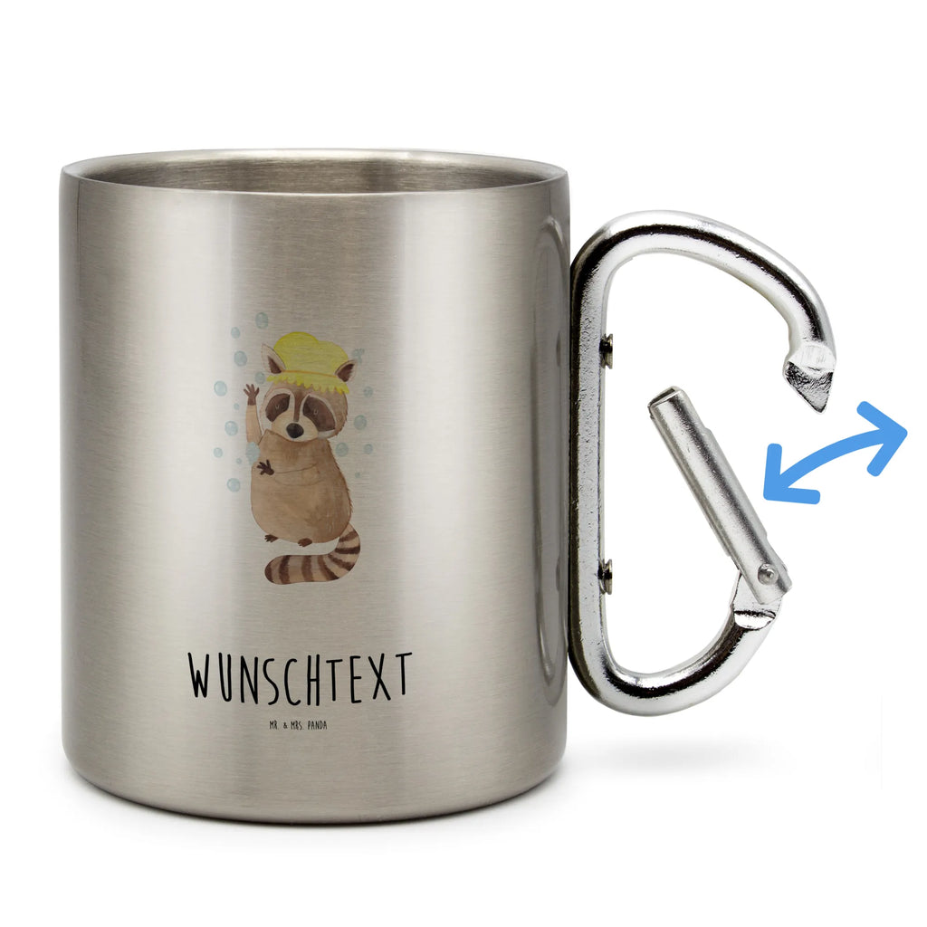 Personalized Stainless Steel Mug Raccoon small animals, cute, funny, cute animal motives, hand drawn, small world, funny sayings, good mood, happy, gifts, gift ideas, special gifts, animal lover, card, wash, plan, raccoon, daydreaming, soap bubbles