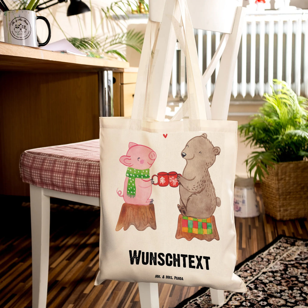 Personalised tote bag Glowing Pig Bash Winter, Christmas, Christmas time, snow