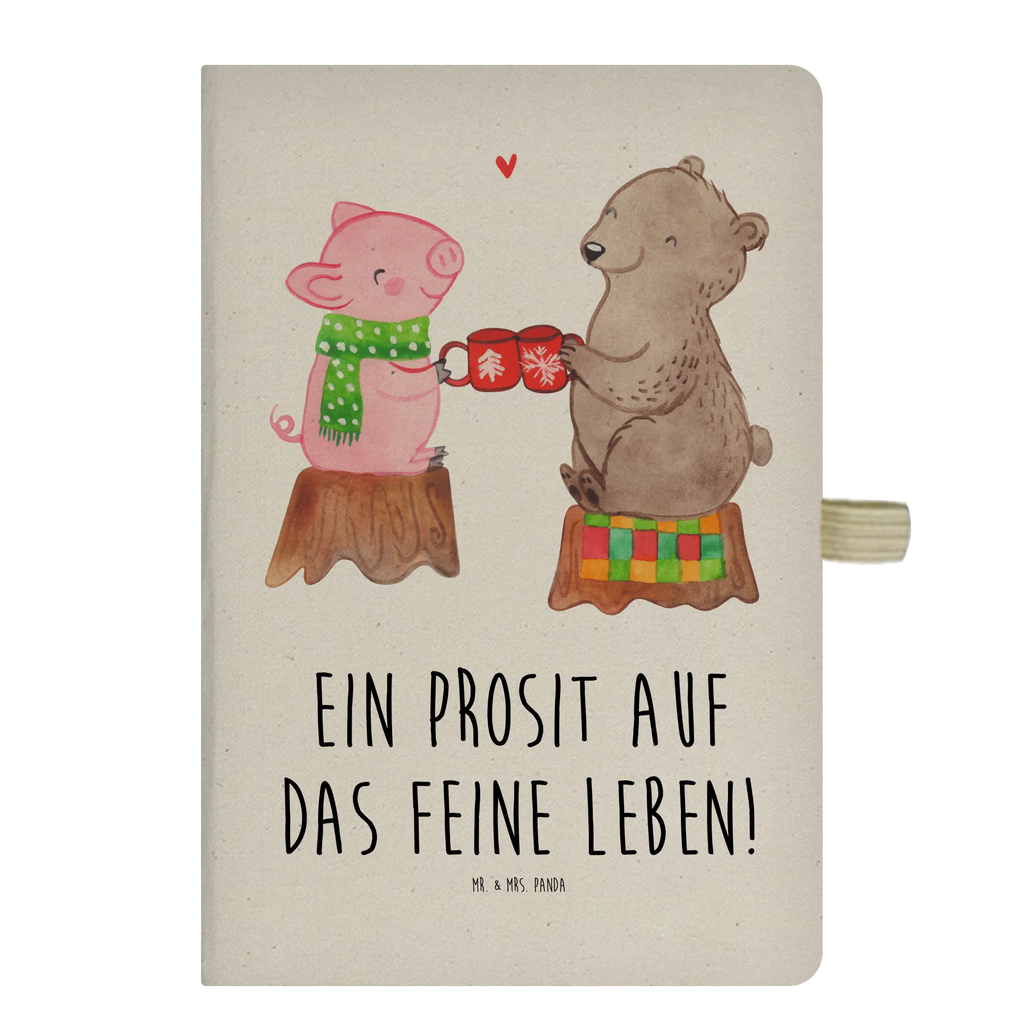 Cotton notebook Glowing Pig Bash notepad, diary, writing book, notebook, entry book, sketchbook, journal, address book, notes, Winter, Christmas, Christmas time, snow