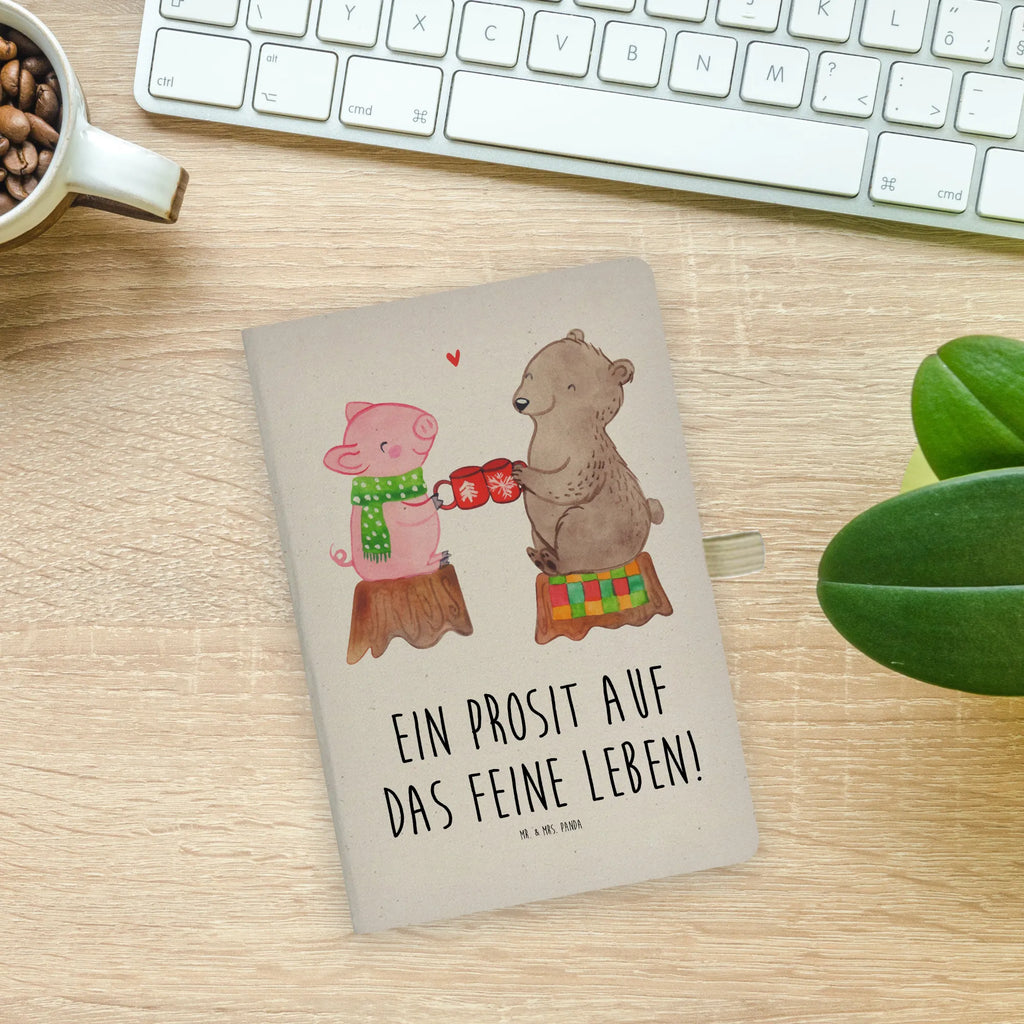 Cotton notebook Glowing Pig Bash notepad, diary, writing book, notebook, entry book, sketchbook, journal, address book, notes, Winter, Christmas, Christmas time, snow