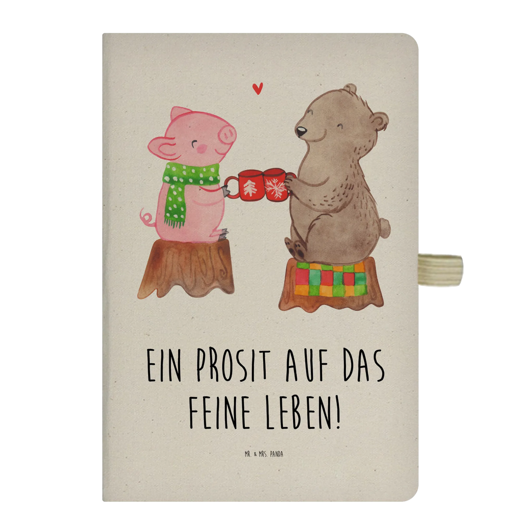 Cotton notebook Glowing Pig Bash notepad, diary, writing book, notebook, entry book, sketchbook, journal, address book, notes, Winter, Christmas, Christmas time, snow