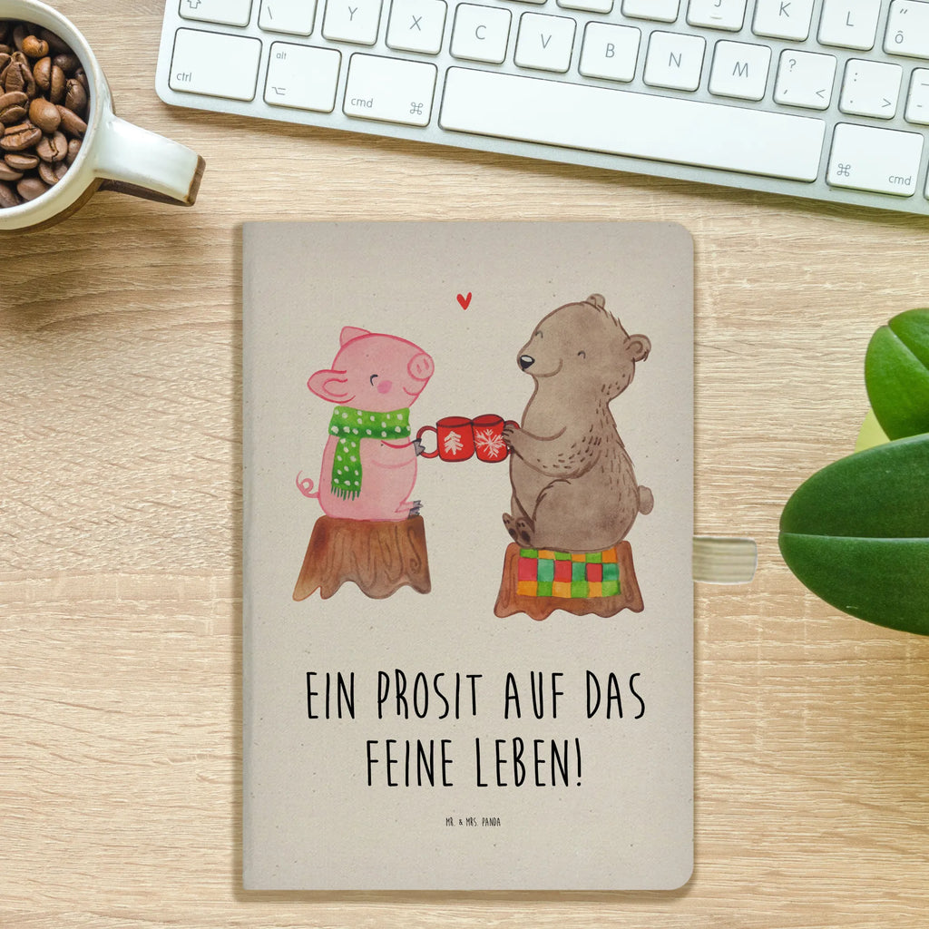 Cotton notebook Glowing Pig Bash notepad, diary, writing book, notebook, entry book, sketchbook, journal, address book, notes, Winter, Christmas, Christmas time, snow