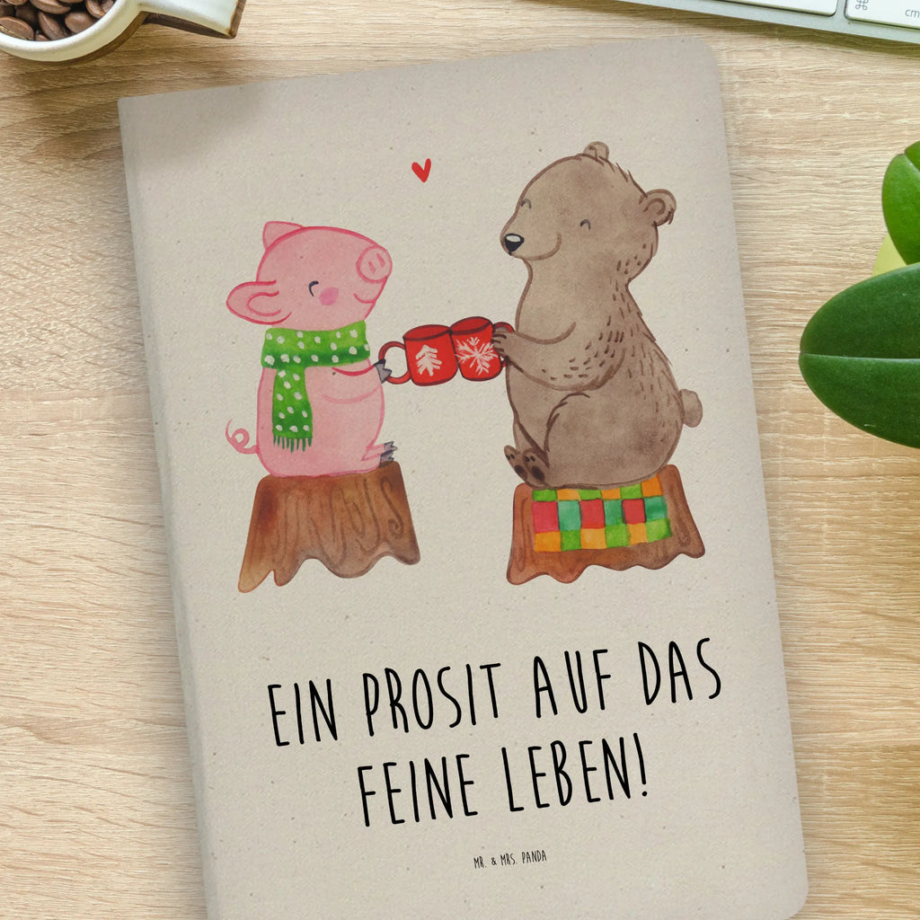 Cotton notebook Glowing Pig Bash notepad, diary, writing book, notebook, entry book, sketchbook, journal, address book, notes, Winter, Christmas, Christmas time, snow