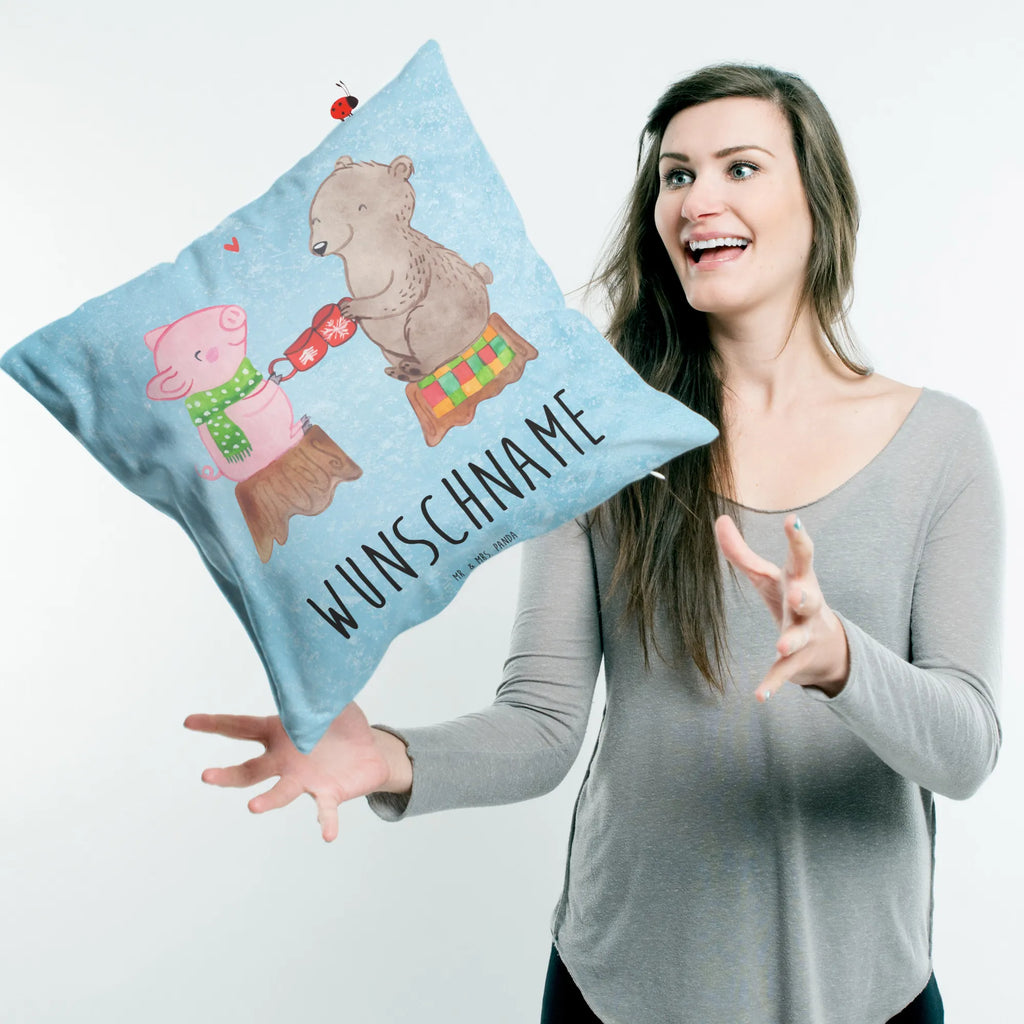 Personalised cushion Glowing Pig Bash Winter, Christmas, Christmas time, snow
