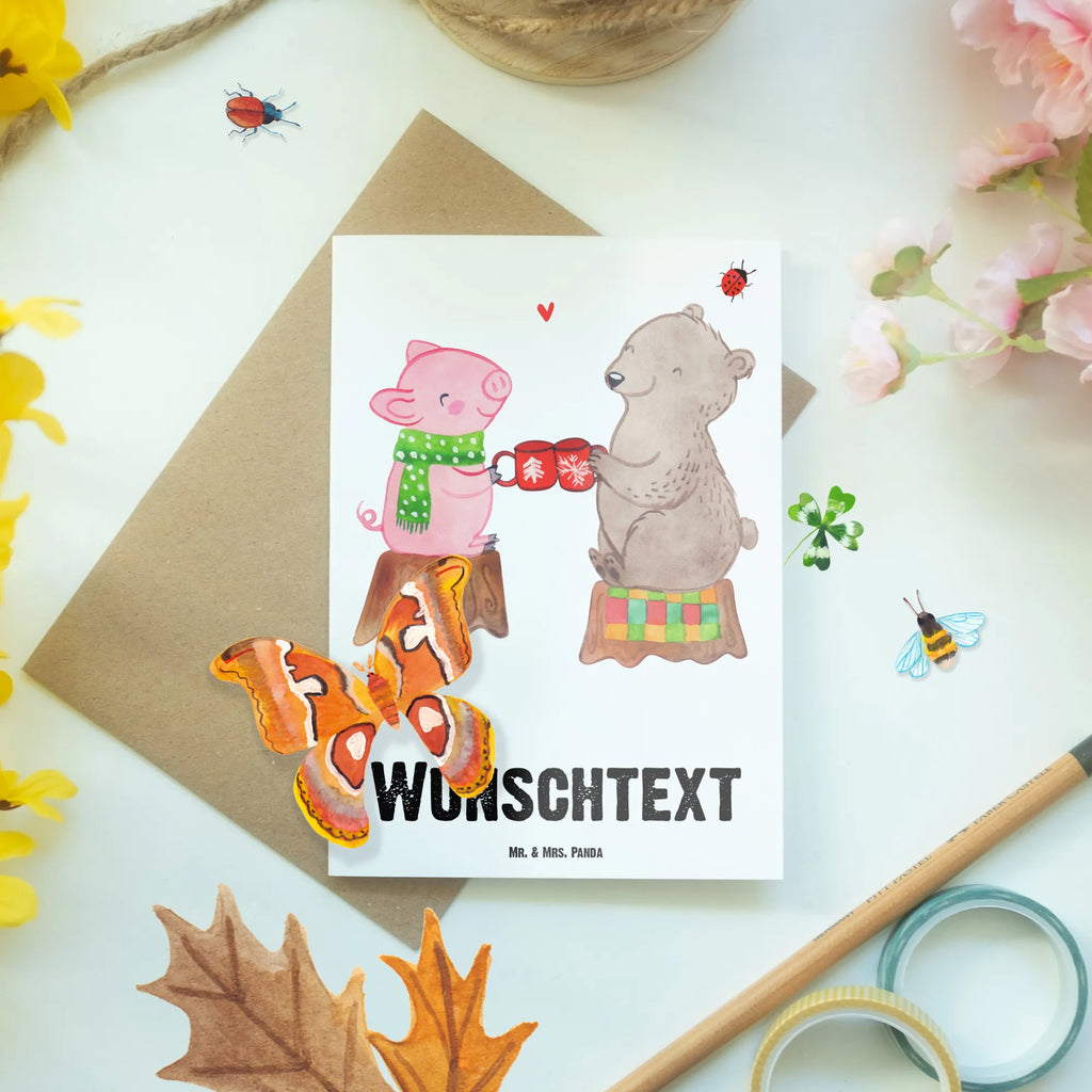 Personalised greetings card Glowing Pig Bash Winter, Christmas, Christmas time, snow