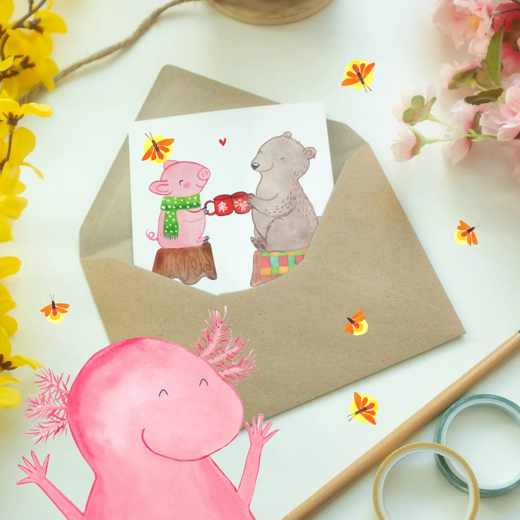 Personalised greetings card Glowing Pig Bash Winter, Christmas, Christmas time, snow