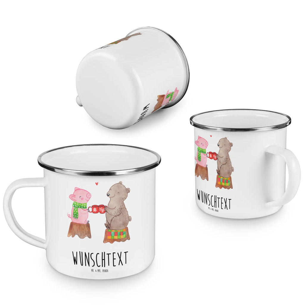 Personalised enamel cup Glowing Pig Bash Winter, Christmas, Christmas time, snow
