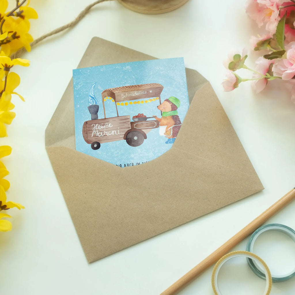 Kartka okolicznościowa Jeż kasztany Ansichtskarten, Einladungskarte, Karte, Grußkarte, Hochzeitskarte, Geburtstagskarte, Glückwunschkarte, Klappkarte, Winter, Weihnachten, Weihnachtsdeko, Nikolaus, Advent, Heiligabend, Wintermotiv, Duft, Kastanien, Weihnachtsmarkt, Maronen