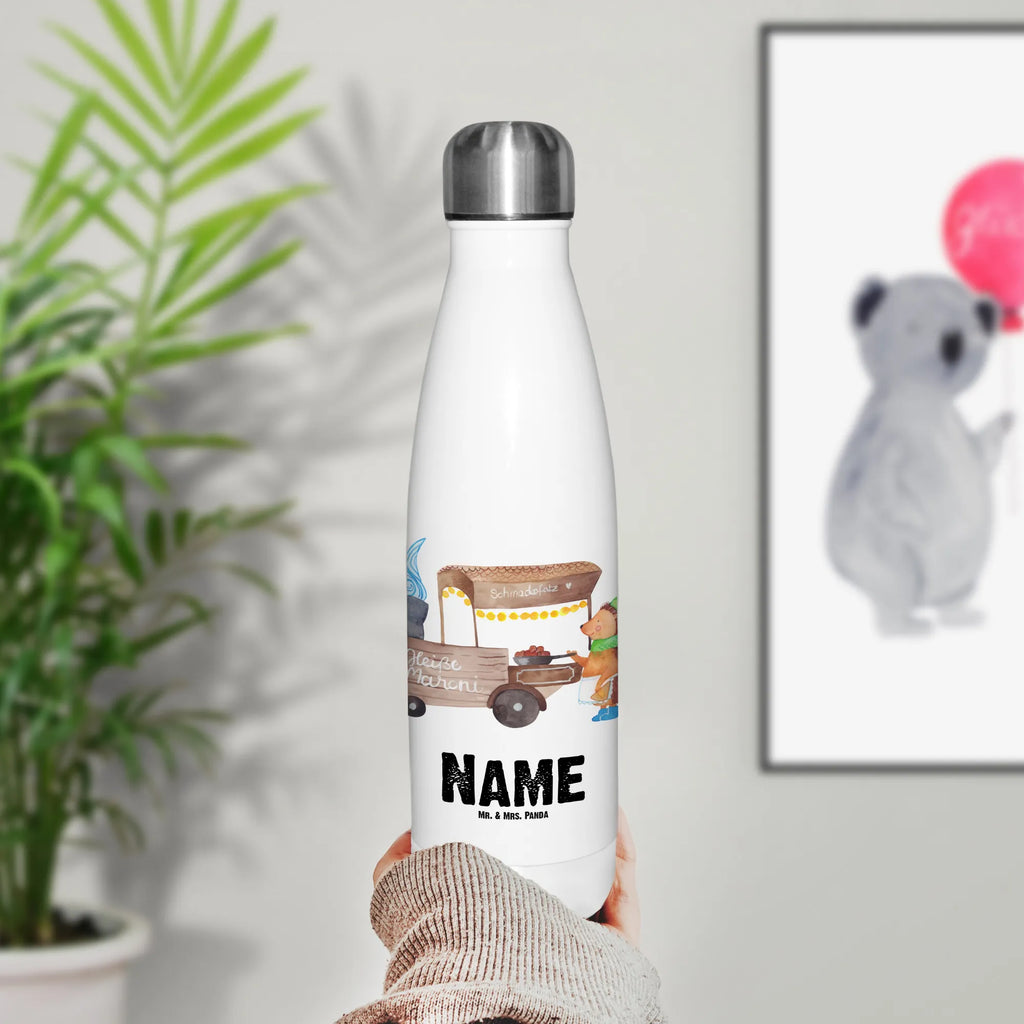 Personalised insulated bottle hedgehog Chestnuts Winter, Christmas, Christmas time, snow