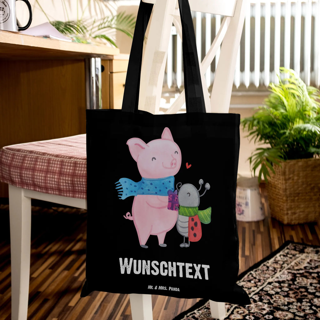 Personalised tote bag Glow Pig Snuggle Winter, Christmas, Christmas time, snow